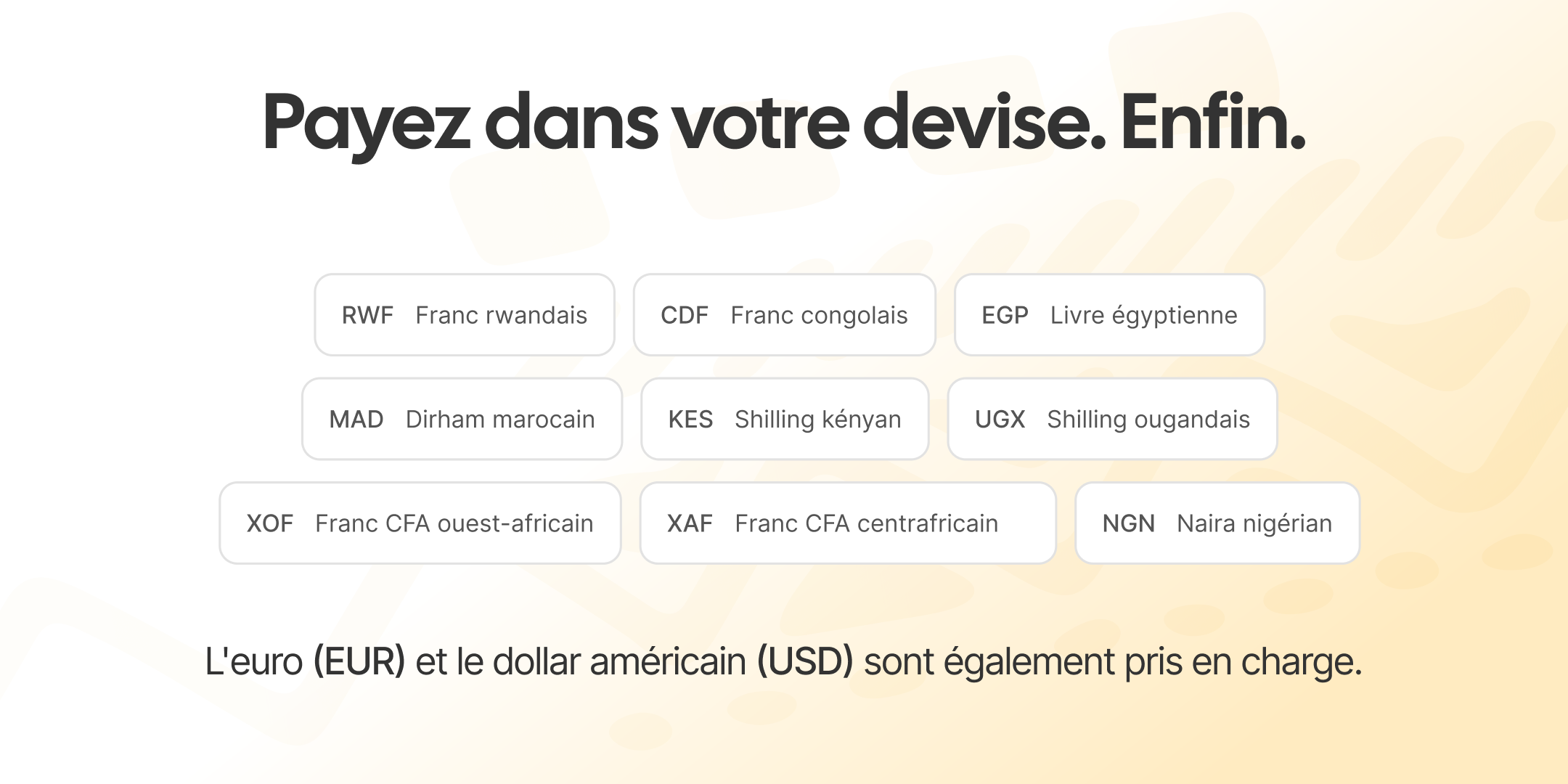 Cynoia blog cover: 'Payez dans votre devise. Enfin.', the supported African currencies