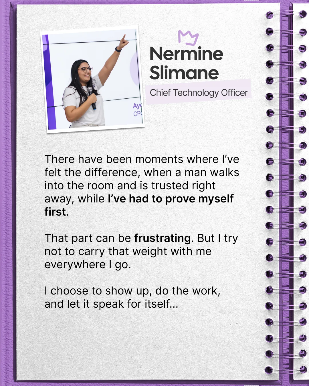Cynoia post: testimonial from Nermine Slimane, Chief Technology Officer, on having to prove herself first